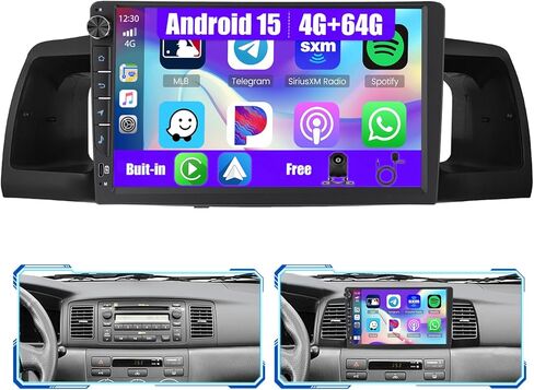 2+64GB 9 Inch Touchscreen Stereo Kit for Toyota Corolla EX 2005-2012 Android 13 Car Radio with Wireless CarPlay Android Auto FM/RDS GPS Bluetooth WiFi USB MIC SWC Canbus RCA+AHD Backup Camera in Kuwait