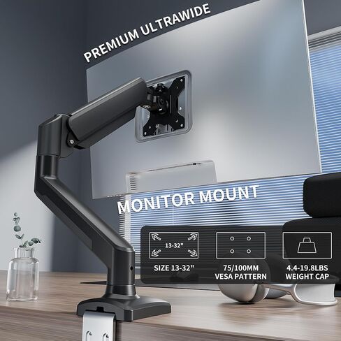 C-MOUNTS Single Monitor Desk Mount Full Motion Adjustable for 13" to 32" Monitor,Heavy Duty Gas Spring Monitor Arm Holds 4.4 to 19.8 lbs,Monitor Arm Single Set up Easily, Max VESA 100x100mm in Saudi Arabia