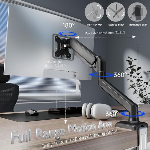 C-MOUNTS Single Monitor Desk Mount Full Motion Adjustable for 13" to 32" Monitor,Heavy Duty Gas Spring Monitor Arm Holds 4.4 to 19.8 lbs,Monitor Arm Single Set up Easily, Max VESA 100x100mm in Saudi Arabia