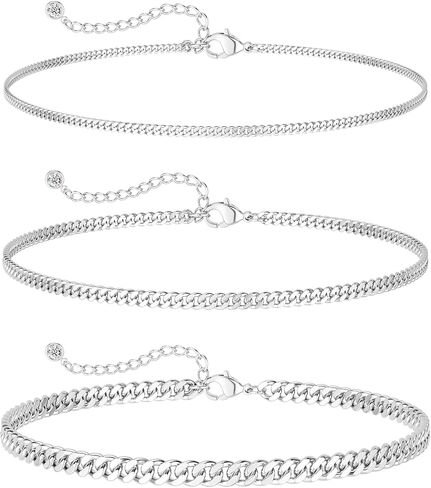 Poaiiu Silver/Gold Layered Chain Bracelets Sets for Men Women Sterling Silver Rope Figaro Cuban Link Chain Bracelets Set Men Jewelry Gifts for Dad Boyfriend Husband in Kuwait