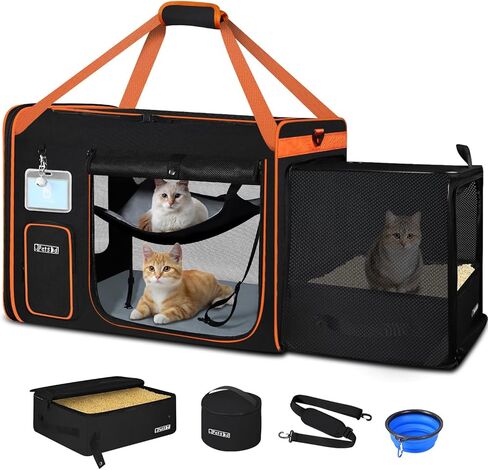 Petskd Side Carrier Extrable Carer Carrier مع منطقة صندوق القمامة لسفر السيارات لمسافات طويلة ، 24 "x17" x17 "حاملة حيوانات أليفة ناعمة قابلة للطي مع أقفال سحاب للقططين تحت 55 رطل (أزرق) in Kuwait