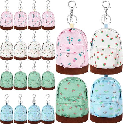Equsion 16 Pcs Mini Backpack Key Chain 4 Color, Coin Bag, Coin Purse, Small Wallets, Suitable to Carry Small Items, Lipsticks, Tissues, Cards, Headphone, Coin, Good Choice for Gift in Saudi Arabia