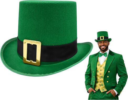 Adult Deluxe Felt St. Patricks Day Irish Tall Leprechaun Green Top Hat Buckle Costume in Saudi Arabia