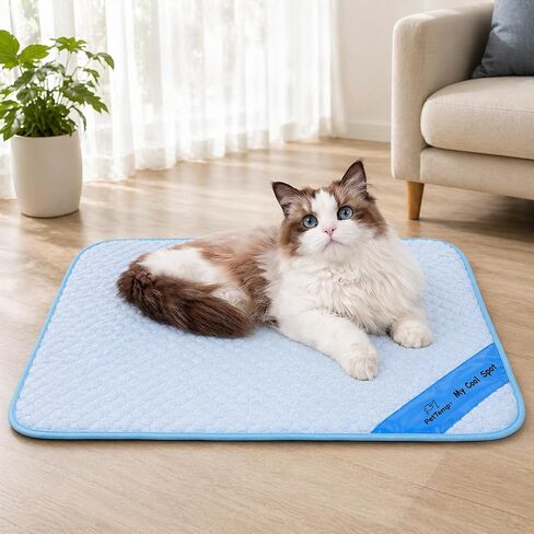 Pet Cooling Mat for Dogs & Cats – Ice-Silk Breathable Washable Foldable Cooling Blanket, Durable Portable Non-Slip Dog Bed for Crate, Kennel, Car & Outdoor Use, Blue (Small) in Saudi Arabia