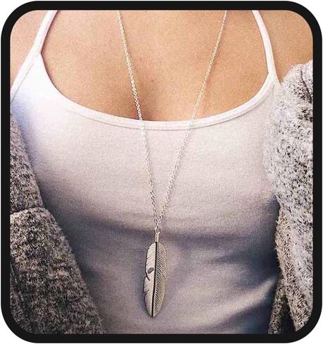 Yalice Boho Feather Pendant Necklace Chain Long Leaf Necklaces Jewelry for Women and Girls in Kuwait