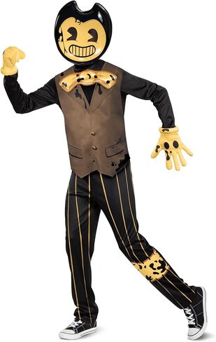 Bendy Costume for Kids, Deluxe Official Bendy and The Dark Revival Costumes with Mask and Bowtie in Saudi Arabia