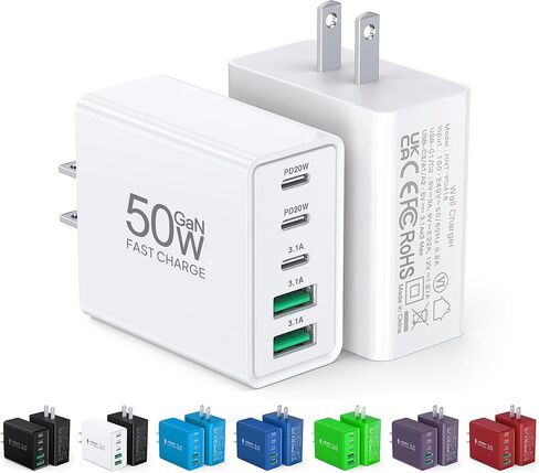 2Pack USB C Fast Charger Block,50W 5-Port USB C Wall Charger Brick,2 USB A & 3 USB C PD3.0 Power Adapter Multiport Type C Charging Plug for iPhone 12/13/14/15,Pad Mini/Pro, GalaxyS23 S22 (White) in Saudi Arabia