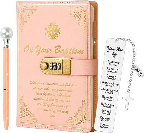 Baptism Gifts Diary with Lock & Keys for Girls, Journal with Lock, Pen & Religious Bookmarks, First Communion & Confirmation Gift for Teen Girls, Graduation & Birthday Presents, Religious Easter Gifts in Saudi Arabia
