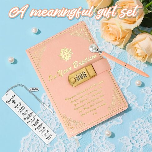 Baptism Gifts Diary with Lock & Keys for Girls, Journal with Lock, Pen & Religious Bookmarks, First Communion & Confirmation Gift for Teen Girls, Graduation & Birthday Presents, Religious Easter Gifts in Saudi Arabia