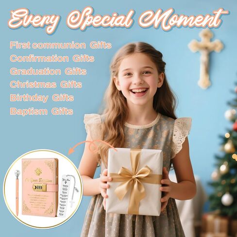 Baptism Gifts Diary with Lock & Keys for Girls, Journal with Lock, Pen & Religious Bookmarks, First Communion & Confirmation Gift for Teen Girls, Graduation & Birthday Presents, Religious Easter Gifts in Saudi Arabia