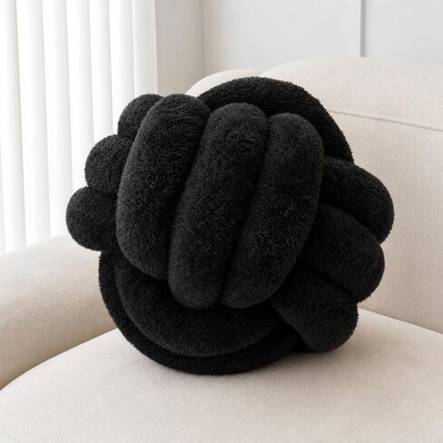 Knot Pillow Ball Plush - Decorative Throw Pillows for Bed Relieve Stress, Round Knot Cushion for Sofa Decor Pet Toy, Black 8 inch in Saudi Arabia