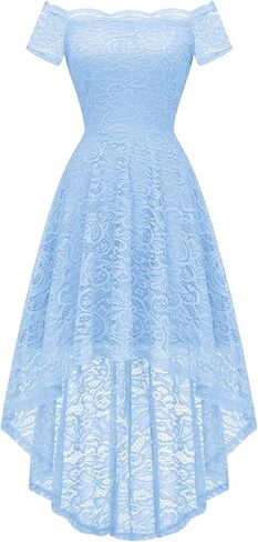 Dressystar Women's Lace Cocktail Dress Hi-Lo Off Shoulder Bridesmaid Swing Formal Party Dress in Saudi Arabia