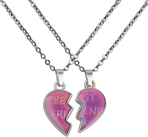 2pcs Matching Heart Mood Necklace Stainless Steel Temperature Sensing Color Changing Love Shape Mood Necklace for Best Friend in Saudi Arabia