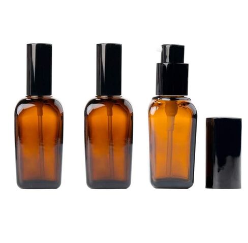 3PCS 10ml Empty Refillable Square Amber Glass Cream Lotion Pump Bottles for Makeup Face Cream Facial Cleanser Toiletries Toner Liquid Travel Containers Emulsion Essential Oil Dispenser in Saudi Arabia