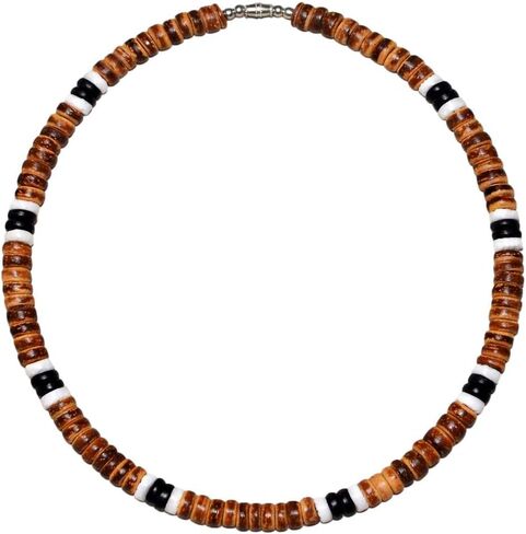قلادة Native Treasure للرجال والنساء الاستوائية الصيفية لراكبي الأمواج على الشاطئ من الفلبين، وخرز جوز الهند البني وقذائف الفلك الأبيض in Saudi Arabia