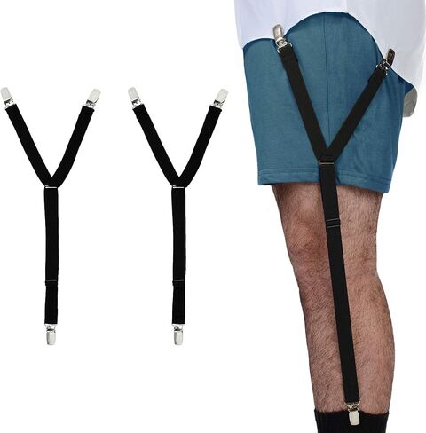 Comfy Clothiers Y-Style Shirt Stays for Men and Women - Shirt Holders to Keep Shirt Tucked In and Sock Suspenders - Shirt Keepers with Non-Slip Locking Clamps and Adjustable Elastic Straps - Black in Kuwait
