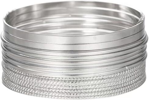 14Pcs Silver Bangle Bracelets Set for Girls Boho Multi Layer Stack Textured Bracelets Indian Chunky Bangle Bracelet for Women Teen in Saudi Arabia