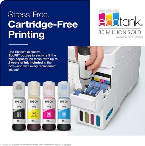 Epson EcoTank ET-4800 Wireless All-in-One Supertank Color Inkjet Printer, White - Print Copy Scan Fax - 10.0 ppm, 5760 x 1440 dpi, 8.5" x 14", 30-Sheet ADF, Ethernet in Saudi Arabia