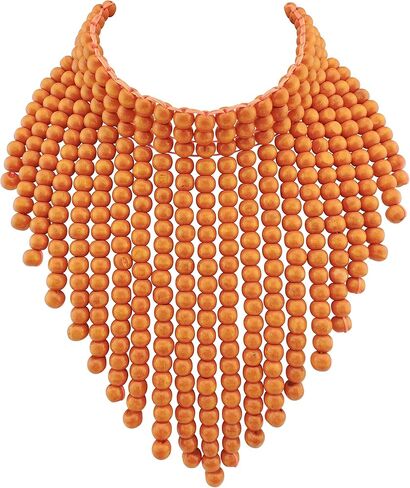 Boho African Wooden or Acrylic Beaded Bib Statement Necklace Strands Layered Cluster Chunky Collar Choker Wood Necklace for Women Fashion Costume Jewelry in Kuwait
