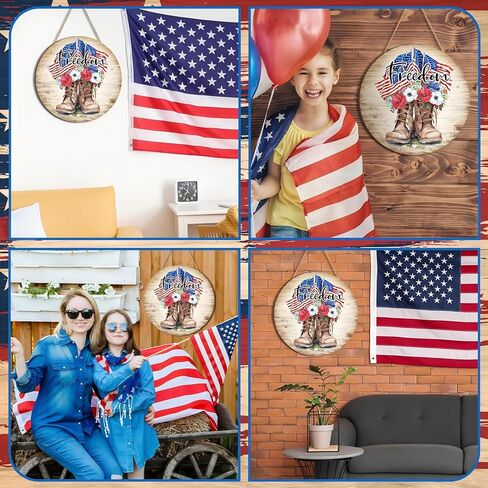 Wenqik 4th of July علامة باب الترحيب، كلب النسر الوطني، ديكورات يوم الذكرى الخشبية، يوم الاستقلال، علامة العلم الأمريكي، أحمر أبيض، أزرق، ديكورات الباب لشرفة الباب الأمامي (كلب) in Saudi Arabia
