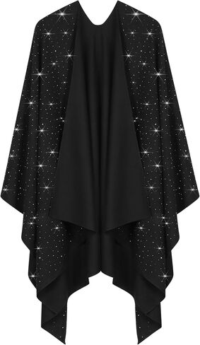 REEMONDE Womens Rhinestones Open Front Poncho Shawl Wrap Cape Ruana Travel Blanket Cardigan in Saudi Arabia