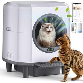 Self Cleaning Litter Box,90L Automatic Cat Litter Box Self Cleaning App-Controlled,Dual Safety Protection,1 Rolls Garbage Bags,White in Saudi Arabia