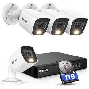 نظام كاميرا الأمان ANNKE، 3K Lite 5-in-1 H.265+ 8CH DVR مع محرك أقراص ثابتة سعة 1 تيرابايت و(4) 1080p (2MP) كاميرات سلكية للمراقبة مقاومة للطقس، اكتشاف الإنسان/المركبة بتقنية الذكاء الاصطناعي، رؤية ليلية 100 قدم، تنبيه عبر البريد الإلكتروني in Kuwait