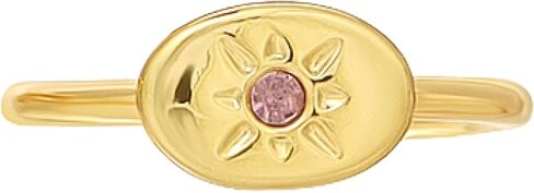 Lucky Feather Birthstone Rings for Women - 14K Gold Plated Signet Ring with Unique Starburst Pattern - Fully Adjustable Birthstone Rings make adorable gifts for Women and Teen Girls in Saudi Arabia