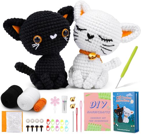 Pnytty Crochet Kit for Beginners, Crochet Animal Kit, 2PCS Cat Starters Crochet Kits Knitting Kit with Yarn, Crochet Hooks, Video Tutorials, Easy Crocheting for Adults Craft in Saudi Arabia