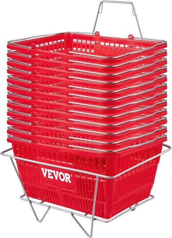 VEVOR Shopping Basket, 16.9 x 11.8 x 8.7 in/42.8 x 30 x 22 cm((L x W x H), Plastic Handle and Iron Stand, Set of 12 Store Baskets with Durable PE Material Used for Supermarket, Retail, Bookstore, Red in Saudi Arabia