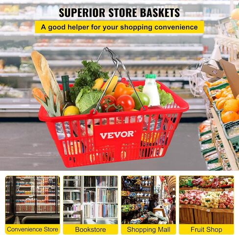 VEVOR Shopping Basket, 16.9 x 11.8 x 8.7 in/42.8 x 30 x 22 cm((L x W x H), Plastic Handle and Iron Stand, Set of 12 Store Baskets with Durable PE Material Used for Supermarket, Retail, Bookstore, Red in Saudi Arabia