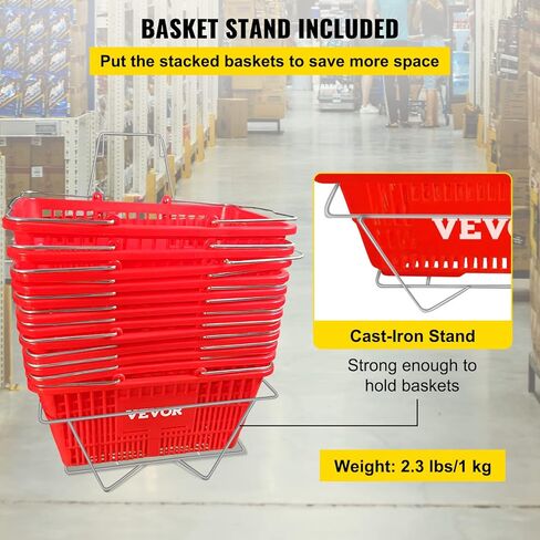 VEVOR Shopping Basket, 16.9 x 11.8 x 8.7 in/42.8 x 30 x 22 cm((L x W x H), Plastic Handle and Iron Stand, Set of 12 Store Baskets with Durable PE Material Used for Supermarket, Retail, Bookstore, Red in Saudi Arabia