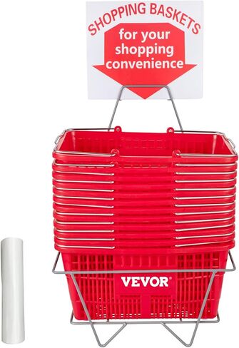 VEVOR Shopping Basket, 16.9 x 11.8 x 8.7 in/42.8 x 30 x 22 cm((L x W x H), Plastic Handle and Iron Stand, Set of 12 Store Baskets with Durable PE Material Used for Supermarket, Retail, Bookstore, Red in Saudi Arabia