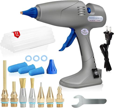 Monvict Hot Melt Glue Gun مع 7 فوهات نحاسية ، 3 أغطية إصبع السيليكون ، 12 عصي غراء تبديل درجات الحرارة المزدوجة ، الحبل القابل للانفصال باستخدام قاعدة الاحتياطية المضادة للفن لإصلاح الفنون DIY Craft in Kuwait