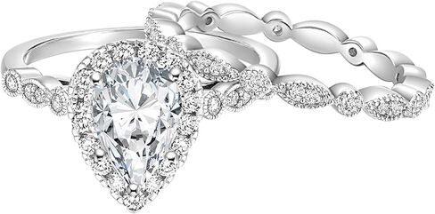 EAMTI 1.5CT 925 الفضة الاسترليني خاتم الزفاف مجموعات الدمعة تشيكوسلوفاكيا خواتم الخطبة خمر الكمثرى وعد خواتم ماركيز عصابات الزفاف للنساء حجم 3-13 in Kuwait