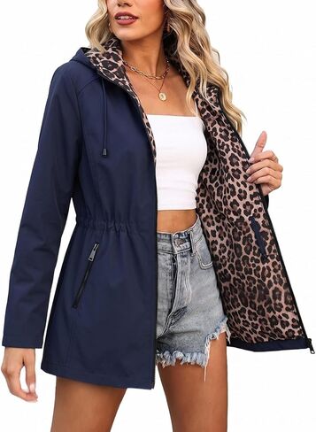 Bellivera Women Reversible Lightweight Jacket Casual Windbreaker Outerwear Waterproof Outdoor Printed Raincoat in Kuwait