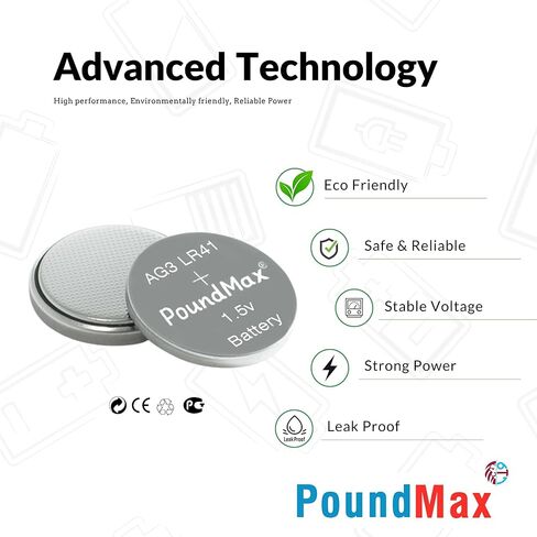 PoundMax AG3 LR41 Batteries 1.5v Alkaline Button Cell Battery - 10 Count in Saudi Arabia