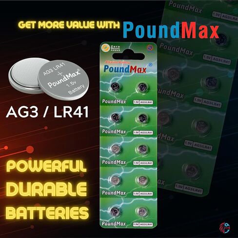 PoundMax AG3 LR41 Batteries 1.5v Alkaline Button Cell Battery - 10 Count in Saudi Arabia
