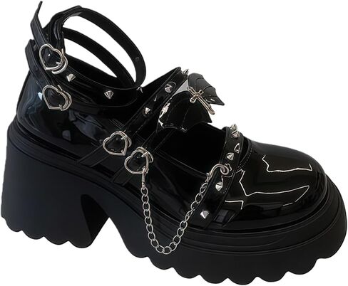 Ulalaza Womens Platform Mary Janes Shoes Sweet Toe Ankle Gothic Platform Dress Pumps Shoes Chunky Platform Shoes Patent Leather Dress Shoes in Saudi Arabia