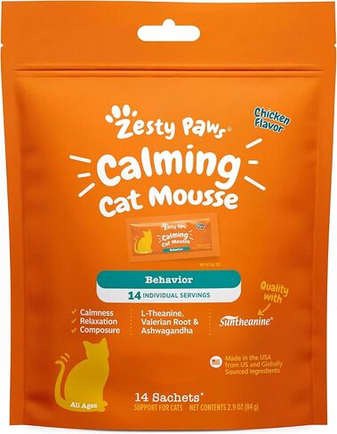 zesty paws موس تهدئة للقطط - رباطة الجسد والاسترخاء للإجهاد والانفصال - ملحق تهدئة القط مع Ashwagandha ، L -theanine ، جذر فاليريان وفيتامين B1-14 in Kuwait