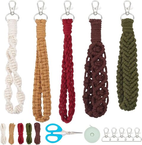 INFUNLY 6 مجموعات من أدوات المعصم Macrame Kit Boho White Macrame Keychain Kit، تتضمن التعليمات مجموعة أدوات صنع المعصم Macrame DIY للمبتدئين، سوار سلسلة مفاتيح باللون الرمادي البوهيمي لمفتاح السيارة ومحفظة الهاتف in Saudi Arabia