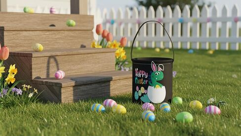 CLOCOR Easter Dinosaur Bucket for Kids,Easter Egg Hunt Bag,Canvas Easter Dinosaur Basket Empty,Easter Party Gift Basket(Easter Dinosaur Bucket) in Saudi Arabia