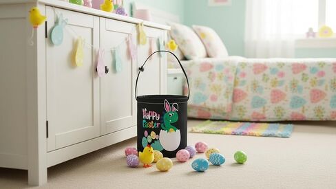 CLOCOR Easter Dinosaur Bucket for Kids,Easter Egg Hunt Bag,Canvas Easter Dinosaur Basket Empty,Easter Party Gift Basket(Easter Dinosaur Bucket) in Saudi Arabia