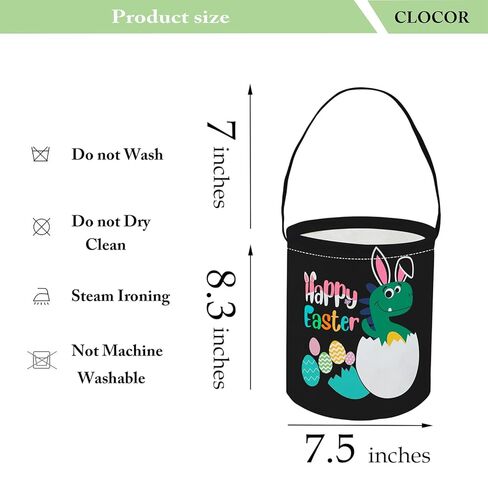 CLOCOR Easter Dinosaur Bucket for Kids,Easter Egg Hunt Bag,Canvas Easter Dinosaur Basket Empty,Easter Party Gift Basket(Easter Dinosaur Bucket) in Saudi Arabia