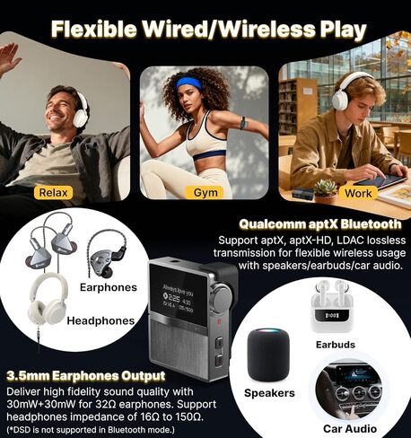 مشغل موسيقى P68 HiFi MP3 مع مشبك، مشغل موسيقى عالي الدقة DSD بدون فقدان، مشغل صوت محمول عالي الدقة مع بطاقة ذاكرة 16 جيجابايت، يدعم حتى 128 جيجابايت مشغل موسيقى HiFi للرياضة والجري in Saudi Arabia