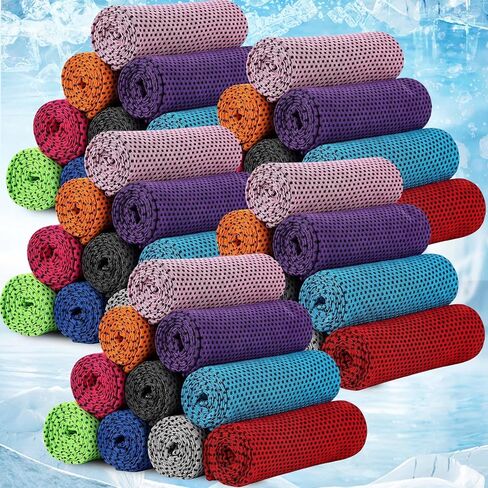 BBTO 32 x 12 Inch Microfiber Ice Towel, Cooling Cold Towel for Neck and Face Breathable Chilly Towel for Yoga, Sport, Gym, Workout, Camping and More Activities(Multicolor, 50 Pack) in Saudi Arabia