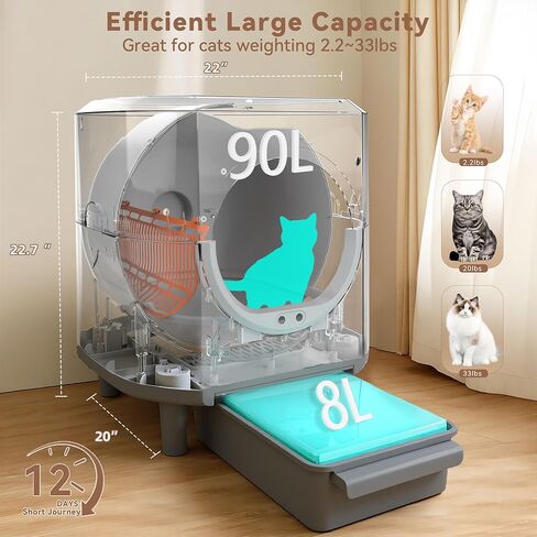 Self Cleaning Litter Box,90L Automatic Cat Litter Box Self Cleaning App-Controlled,Dual Safety Protection,1 Rolls Garbage Bags,White in Saudi Arabia