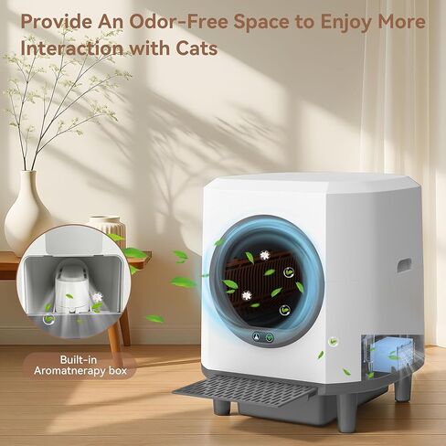 Self Cleaning Litter Box,90L Automatic Cat Litter Box Self Cleaning App-Controlled,Dual Safety Protection,1 Rolls Garbage Bags,White in Saudi Arabia