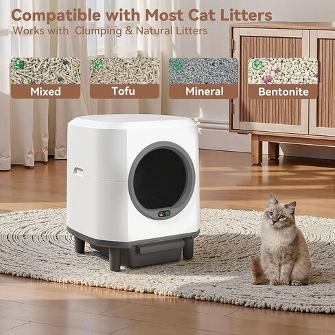 Self Cleaning Litter Box,90L Automatic Cat Litter Box Self Cleaning App-Controlled,Dual Safety Protection,1 Rolls Garbage Bags,White in Saudi Arabia