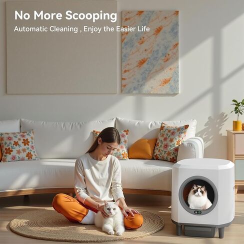 Self Cleaning Litter Box,90L Automatic Cat Litter Box Self Cleaning App-Controlled,Dual Safety Protection,1 Rolls Garbage Bags,White in Saudi Arabia